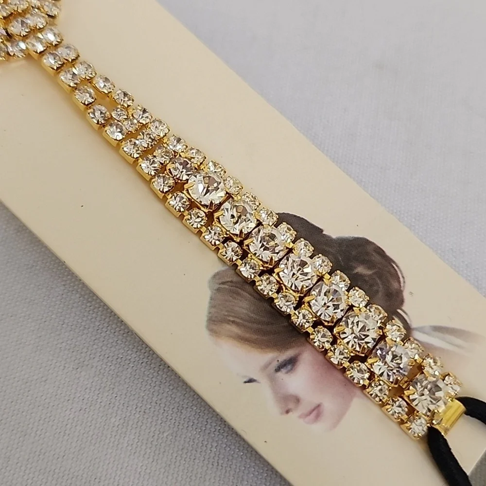 Gold Infinity Design Rhinestone Elastic Glam Headband NIP